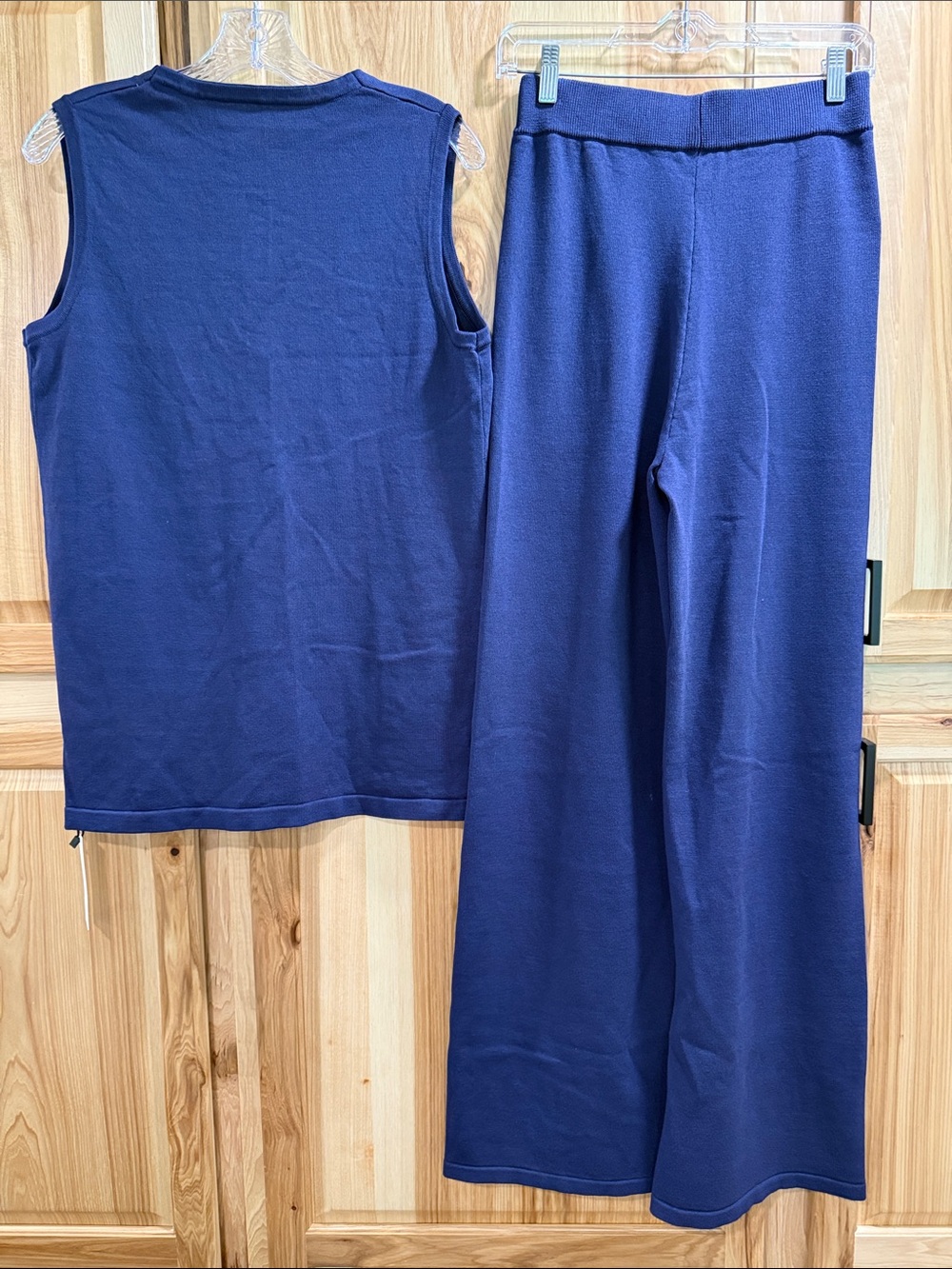 Commense Navy Knit Wide Leg Pants Set W/Vest Classy Minimalist Elevated Staple S - Picture 6 of 16